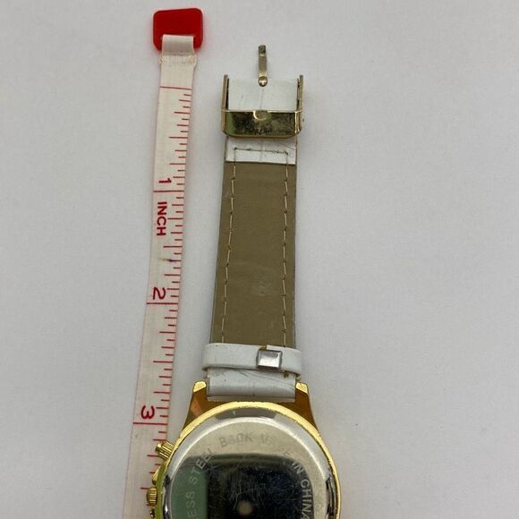 Cote d’ Azur Women's White & Gold Faux Leather Band Rhinestone Quartz Wristwatch - Picture 8 of 11